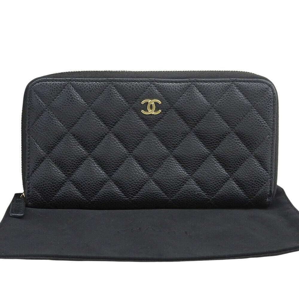 CHANEL Authentic Black Logo Wallet